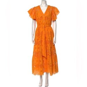 NWT•Pearl by Lela Rose•Orange Eyelet Lace Midi Dress